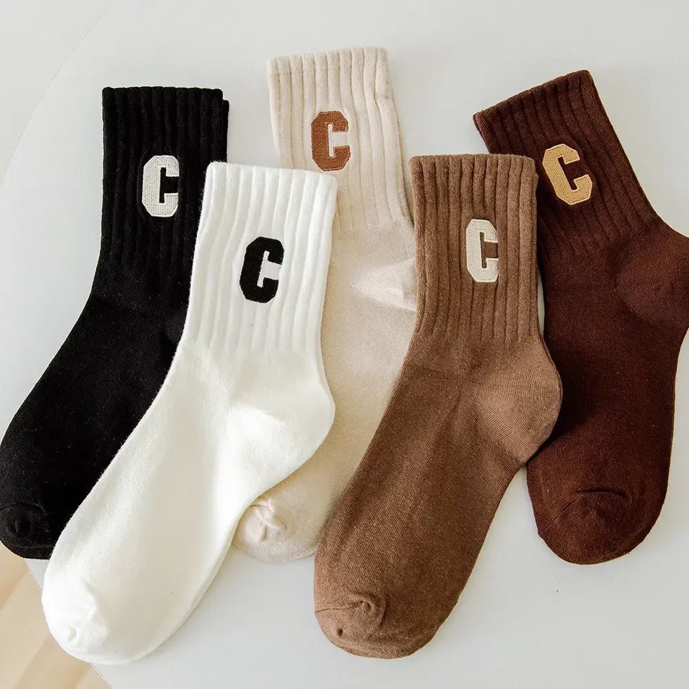 【6.9元5双】福利袜子韩版中筒竖纹ins百搭森系校园字母秋款潮袜