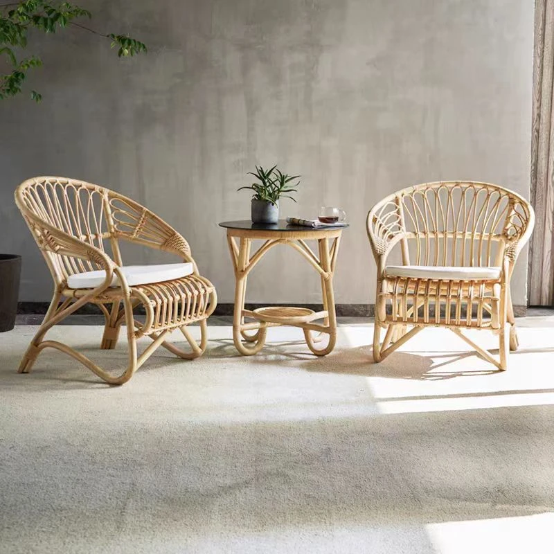 印尼真藤简约躺椅手工编织靠椅阳台客厅休闲椅北欧风格靠背椅藤编