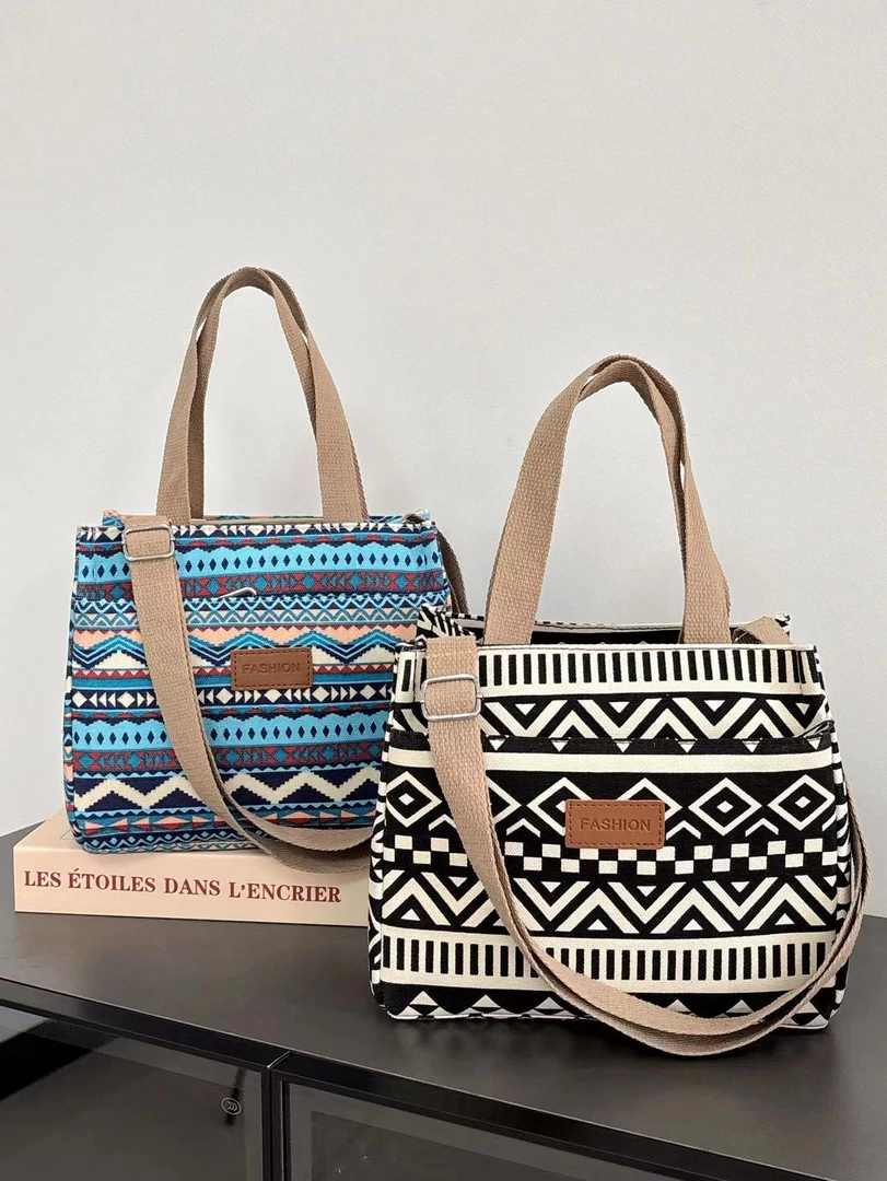 新款帆布民族风时尚百搭单肩包手拎包午餐包饭盒袋大容量手提包