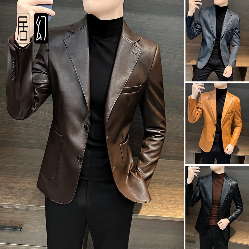 居幻西装外套男春秋季新款2025爆款痞帅皮衣男装上衣休闲西服男款