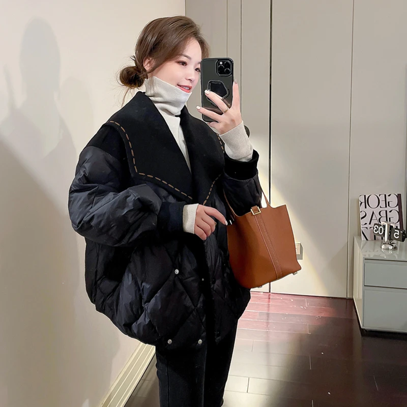 微胖mm小香风棉服外套大码冬季新款高级感菱格翻领遮肉显瘦面包服