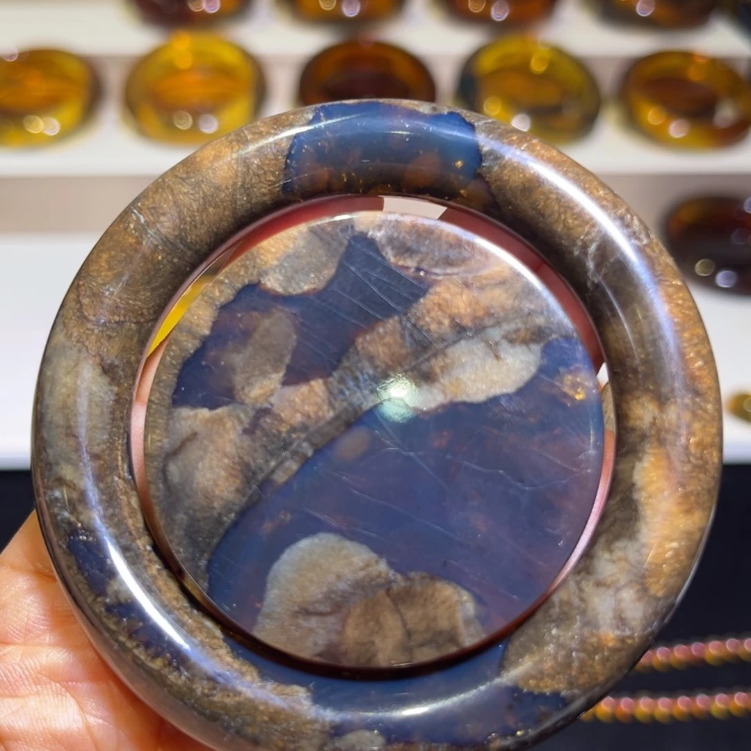 琥珀手镯未镶嵌天然缅甸灰根珀手镯56圈口12条粗