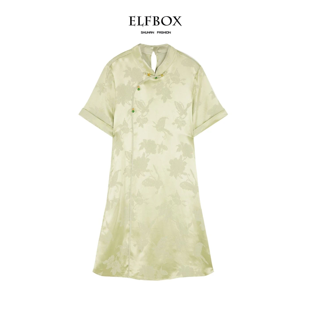 《清欢》书含时尚国风蝶恋花冠乐绉立领斜襟短袖新中式旗袍裙0820