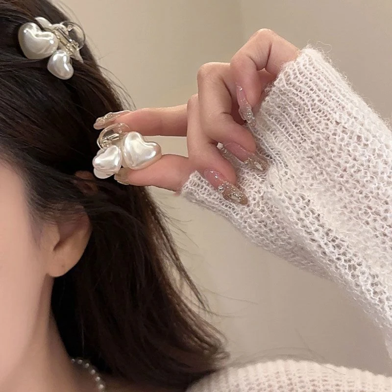 爱心珍珠迷你小发夹女边公主头高级感头饰可爱刘海发卡抓夹发YQ