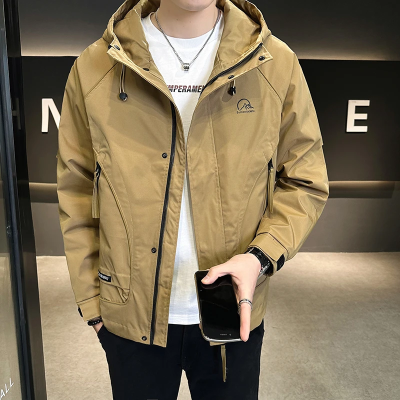 春季轻薄款潮流工装冲锋衣外套男  韩版宽松百搭连帽拼接休闲夹克