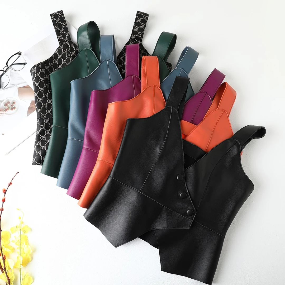 2025年爆款网红短款时尚百搭女士真皮春秋显瘦气质休闲绵羊皮马甲