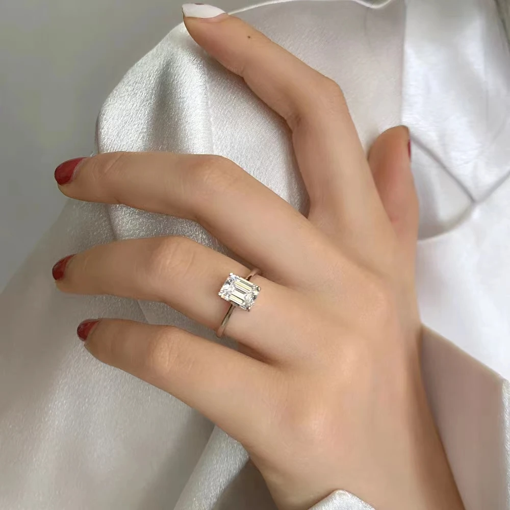 925银莫桑石戒指 【祖母切】1-2克拉 情侣对戒婚戒结婚经典时尚个性