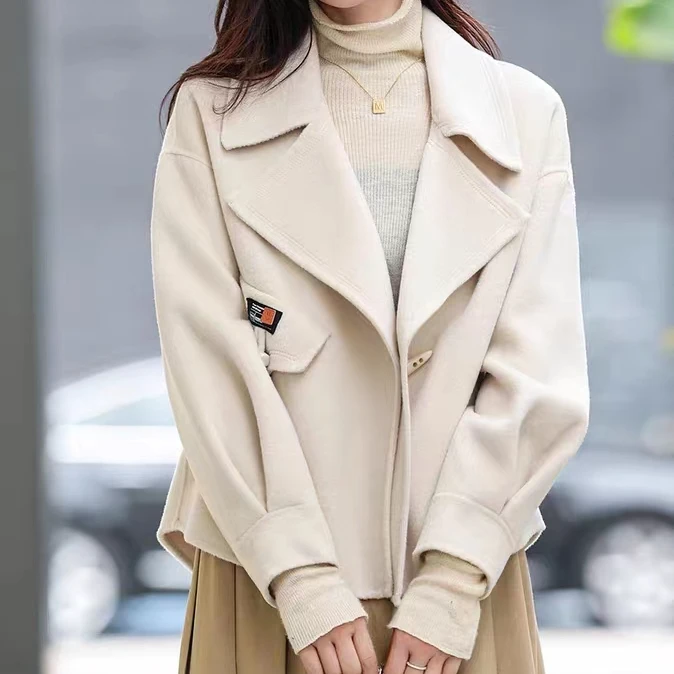 AN620女毛呢外套气质网红小个子时尚休闲短款羊毛短款大衣翻领