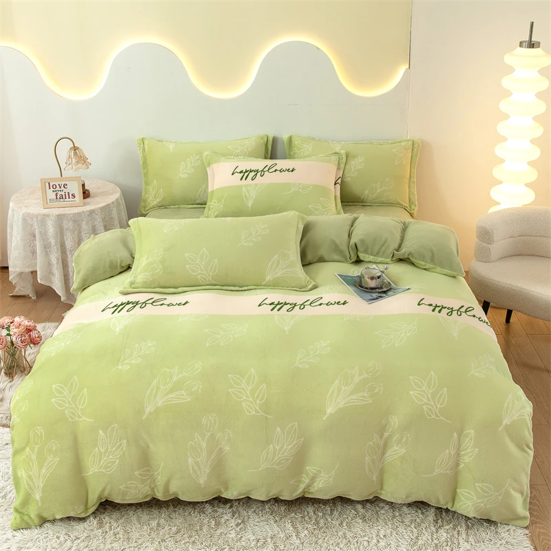 秋冬季简约加绒保暖舒适双面绒床上四件套加厚床单被罩枕套XT1221