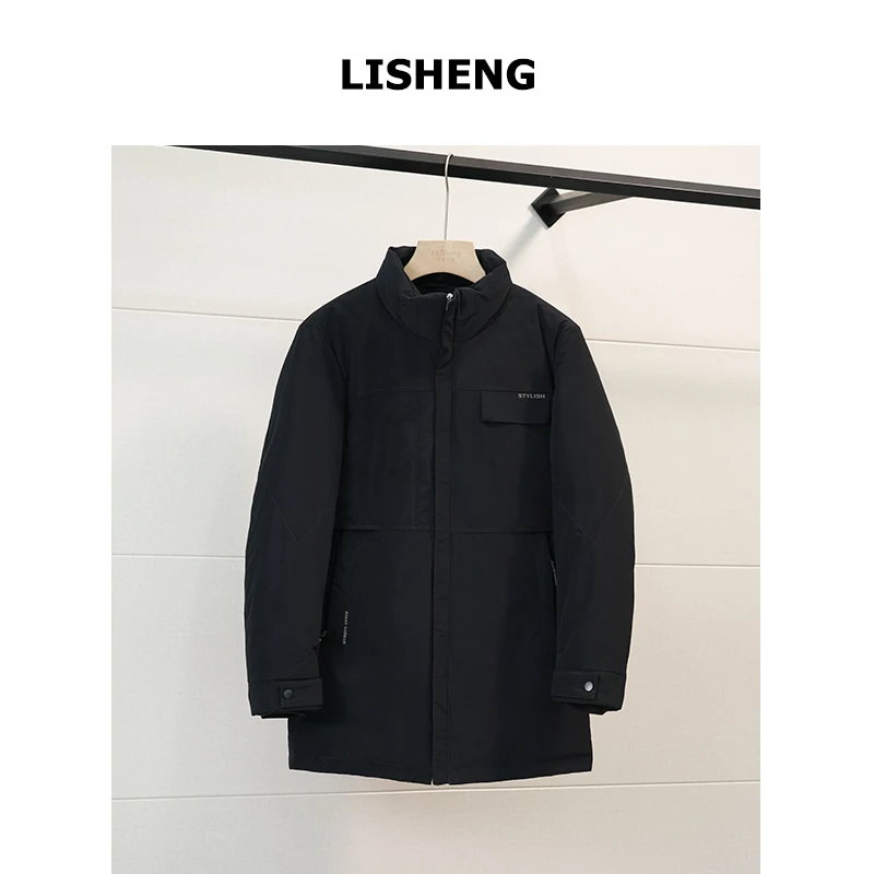 李生严选冬季男士羽绒服中长款立领多口袋男外套 Z249-4D022A