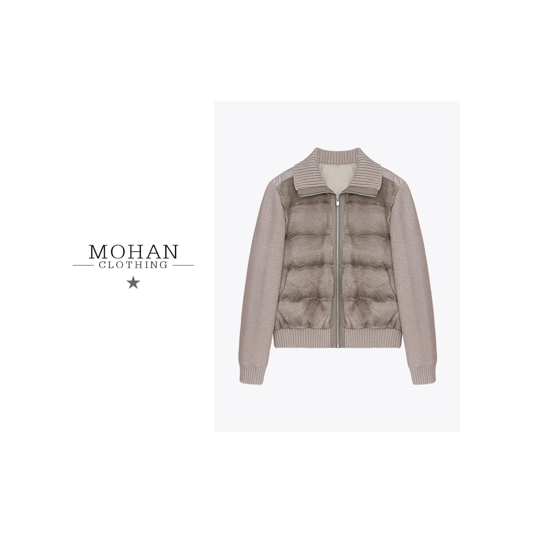 CLOTHING/墨含高奢时尚气质百搭水貂拼接羊绒羊毛鹅绒外套YZ0551