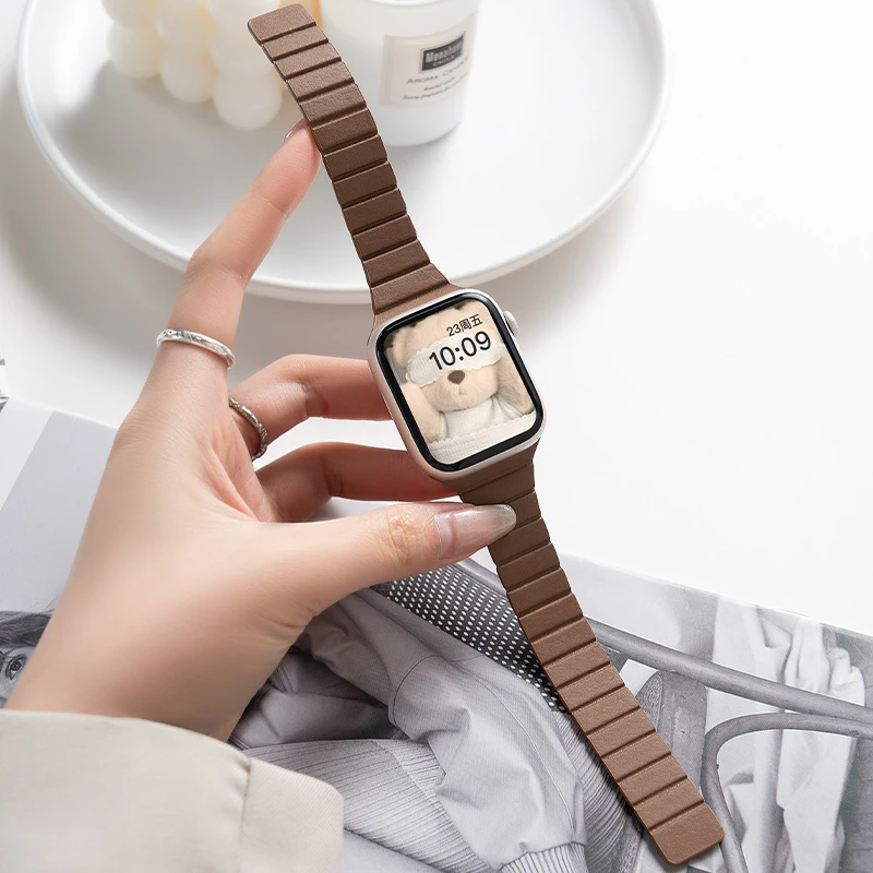 适用iwatch9表带S10苹果手表applewatch8小蛮腰磁吸表带SE皮质7夏