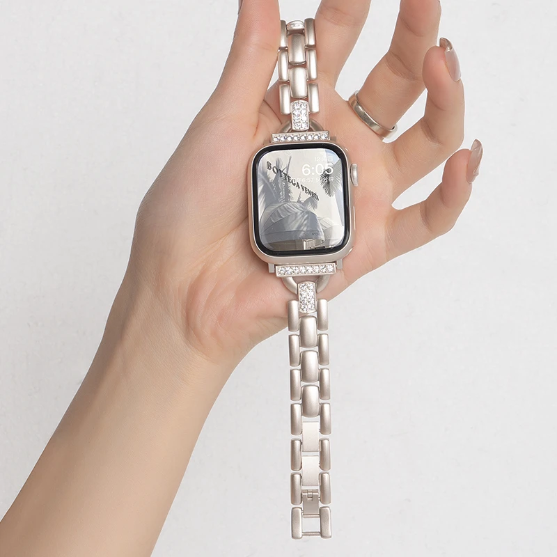 适用iwatch9苹果s10手表applewatch8高级感金属钢带SE商务7休闲女