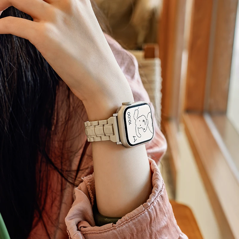 适用iwatch9苹果S10手表表带applewatch8/7/se树脂表带创意星光色