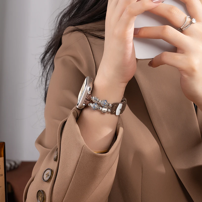 适用iwatch9苹果S10手表applewatch8/7表带新中式民族风皮质表带