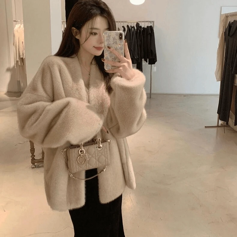 2024新款环保毛毛外套秋冬季毛绒中长款款百搭女