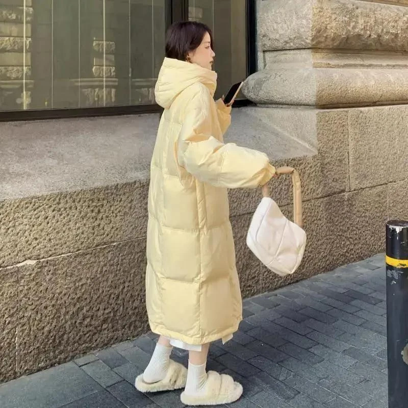 时尚款断码羽绒服双11特卖奶fufu淡黄色羽绒羽绒服女中长款2023冬
