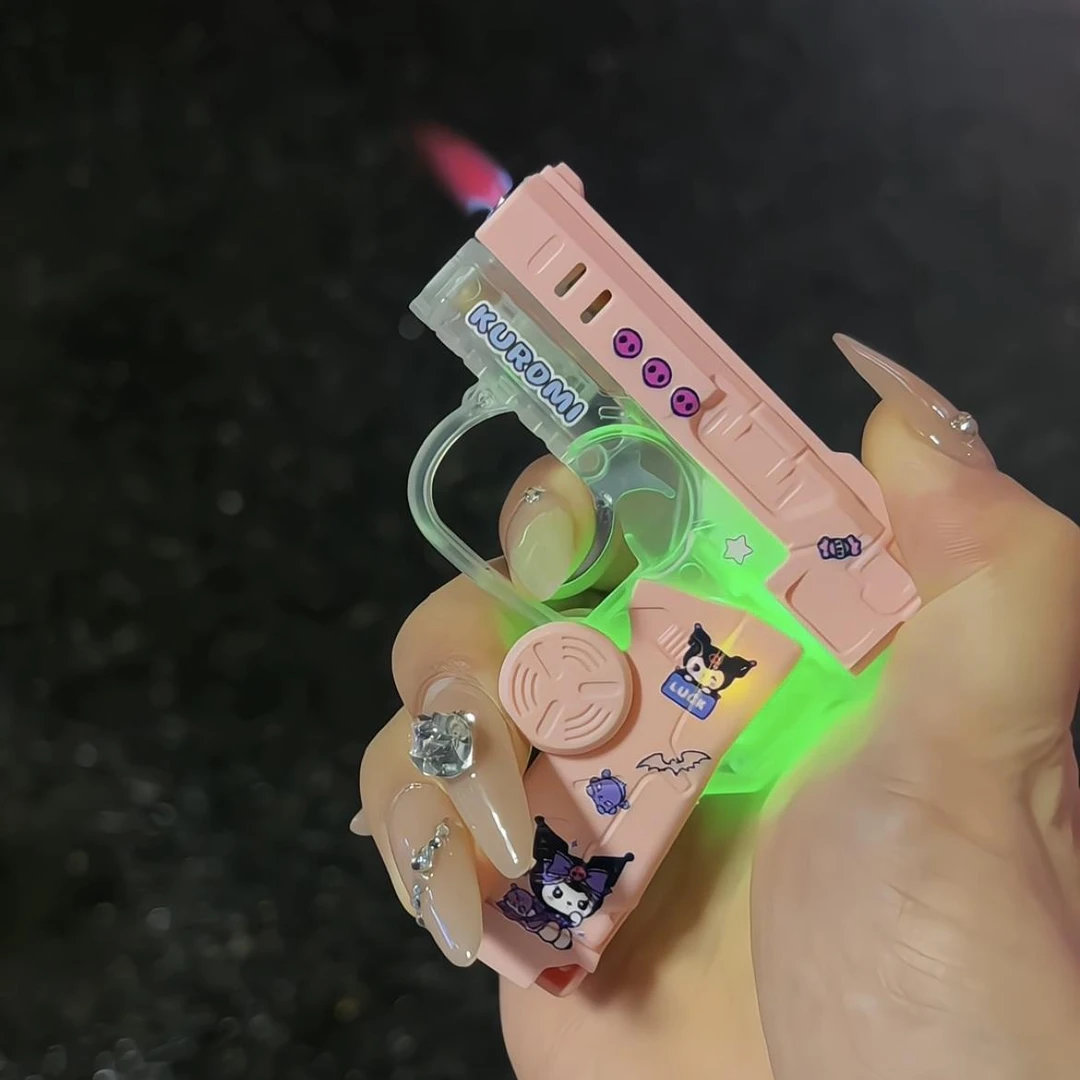 卡通库洛米打火机闪灯折叠萝卜枪粉色火焰可折叠陀螺旋转防风火机