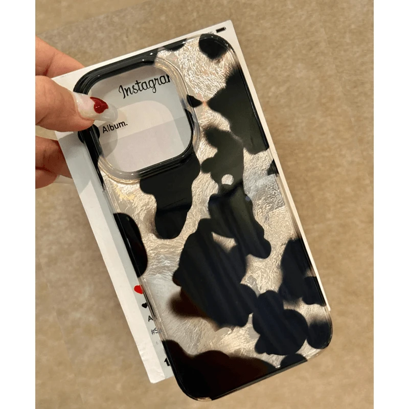 高级感晕染黑色块适用苹果13手机壳iPhone15冰川纹14高级12promax