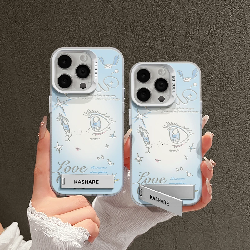 蓝晕染女孩适用华为vivo小米oppo荣耀苹果13手机壳15镭射14支架女