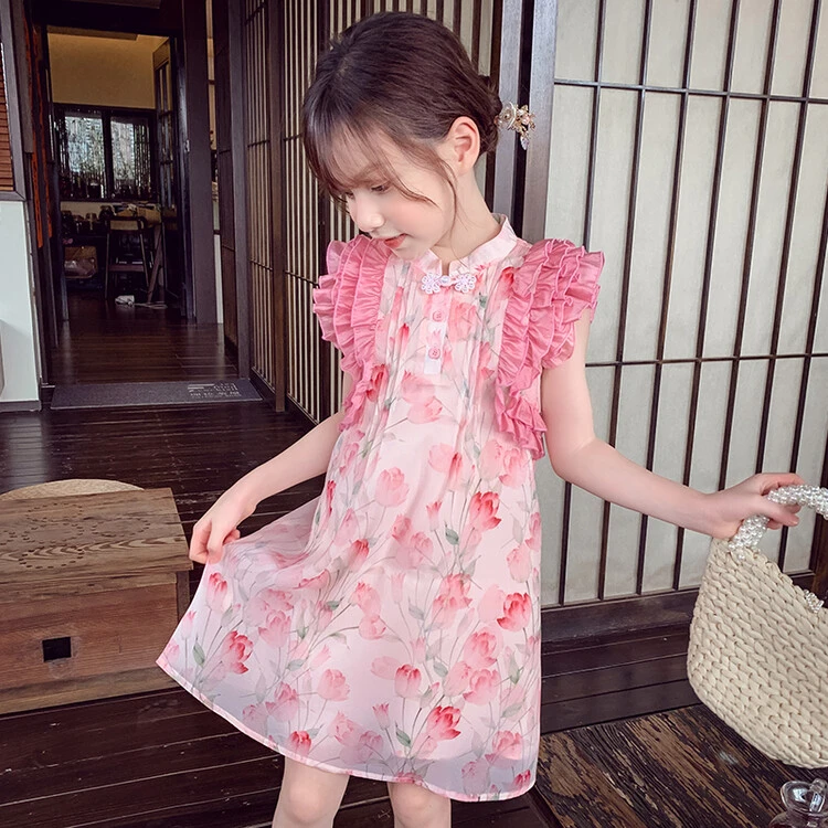 连衣裙中国风夏季印花碎花女童中大童儿童洋气宝宝小女孩儿童洋气