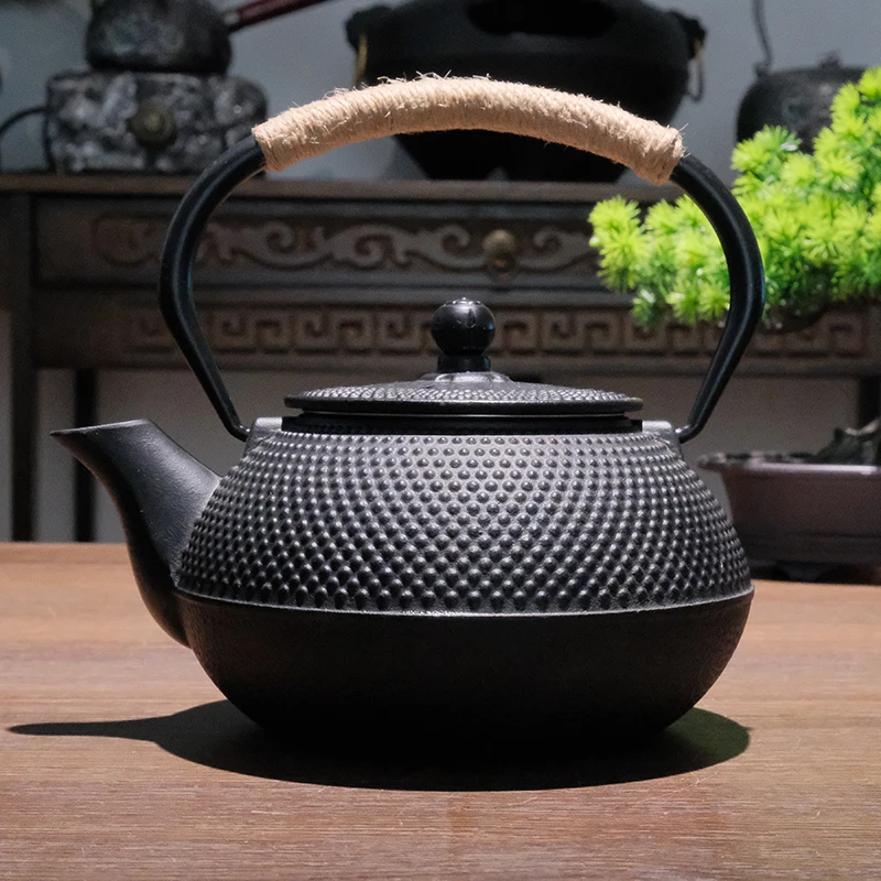铸铁壶无涂层铁茶壶日式南部生铁壶茶具烧水颗粒纹铁壶烧水壶0.9L
