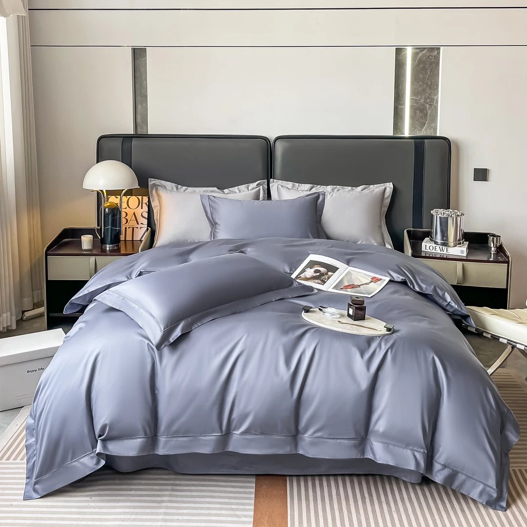 纯色四件套轻奢简约风南通高端纯棉被套枕套床单100%全棉床上用品