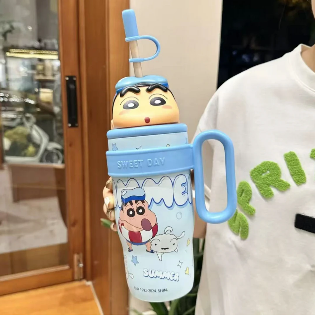 蜡笔小新大手柄水杯316不锈钢儿童保温杯新款可爱大容量吸管杯子