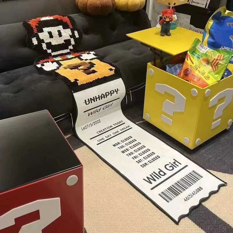 超级马里奥小票地毯毛绒可爱卡通防滑垫亲肤柔软毯子卧室沙发垫子