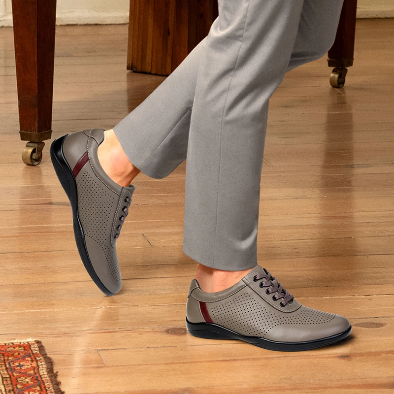 系带镂空皮鞋男真皮单层牛皮男鞋打孔透气薄款软底男款运动休闲鞋