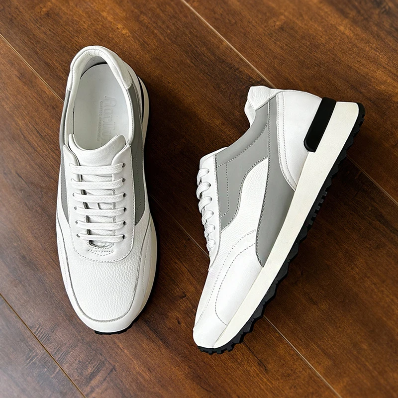 新款真皮鹿皮透气增高时尚小白鞋高端潮男士百搭运动休闲鞋防滑