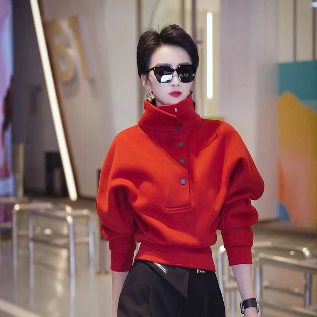 （萱萱推荐）美式高级简约纽扣卫衣