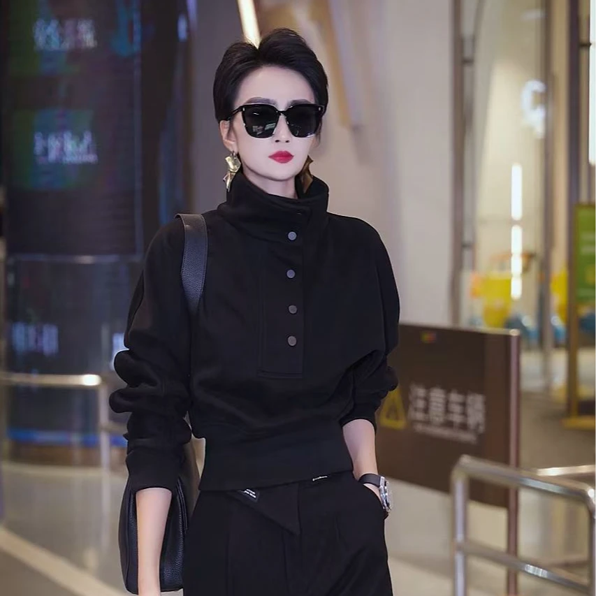 （萱萱推荐）美式高级简约纯色纽扣卫衣