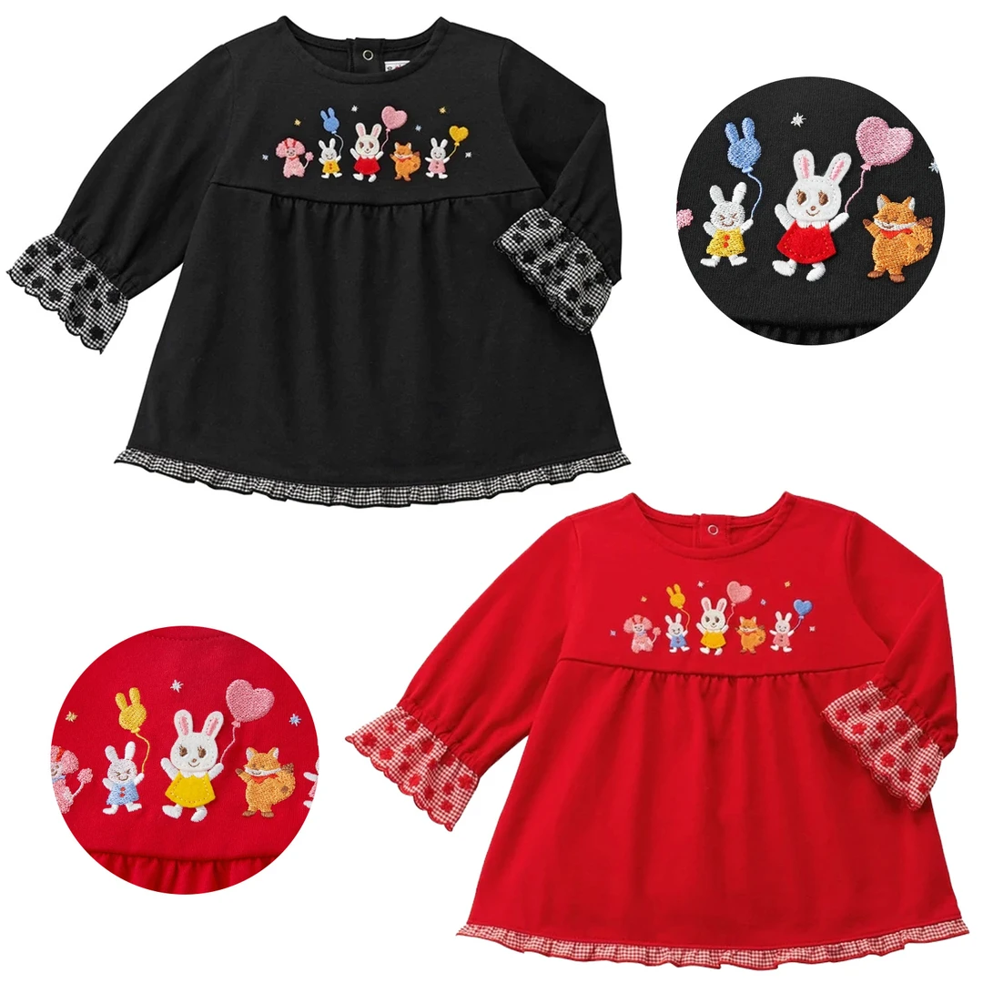 BW22100儿童气球兔花边刺绣T恤裙长袖