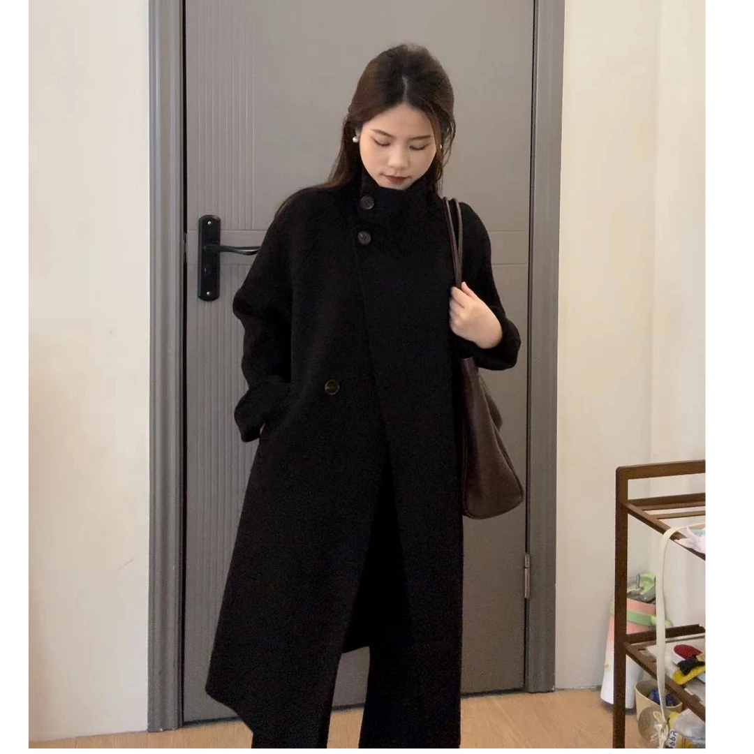 【260】小个子定制韩系双面时尚气质立领中长款女羊毛外套大衣