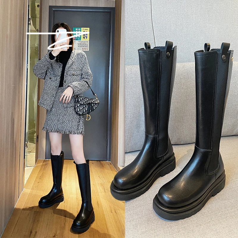 长筒靴女高筒靴子骑士靴长靴胖mm粗腿大筒围马丁靴大码女靴41一43