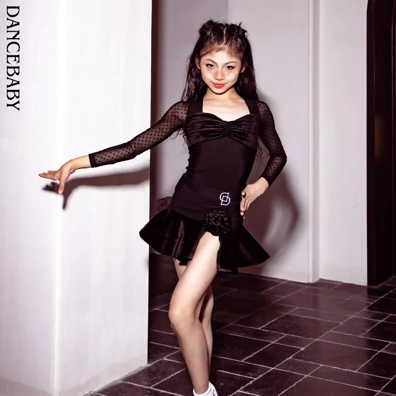 Dancebaby林意涵同款春夏拉丁舞服少儿练服分体上衣舞蹈裙DAS665