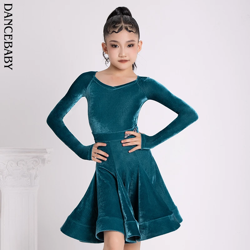 Dancebaby拉丁舞服女童进口丝绒规定服分体两件套装演出服DAS473