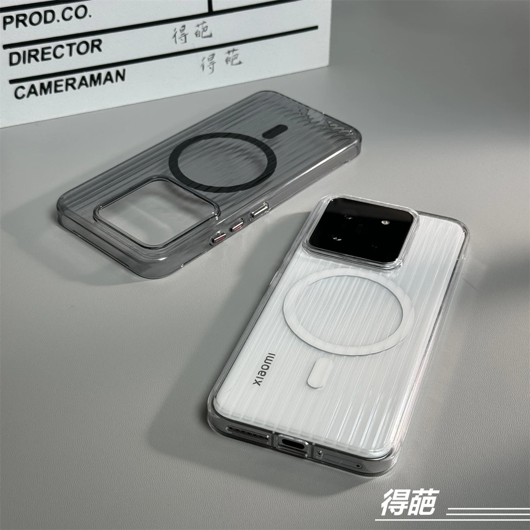 简约瓦楞高透适用小米14pro磁吸手机壳xiaomi14防摔保护套小米13