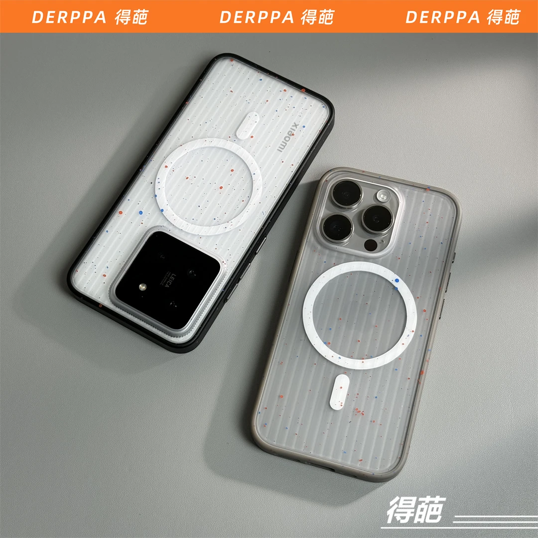 得葩磨砂半透光栅纹苹果15promax磁吸手机壳小米14泼墨工艺iPhone