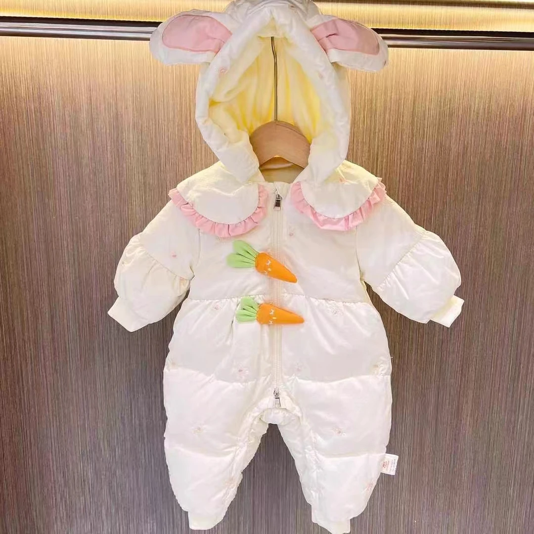 婴幼儿冬装衣服女宝宝连体衣满月周岁厚棉哈衣婴幼儿夹棉外出爬服