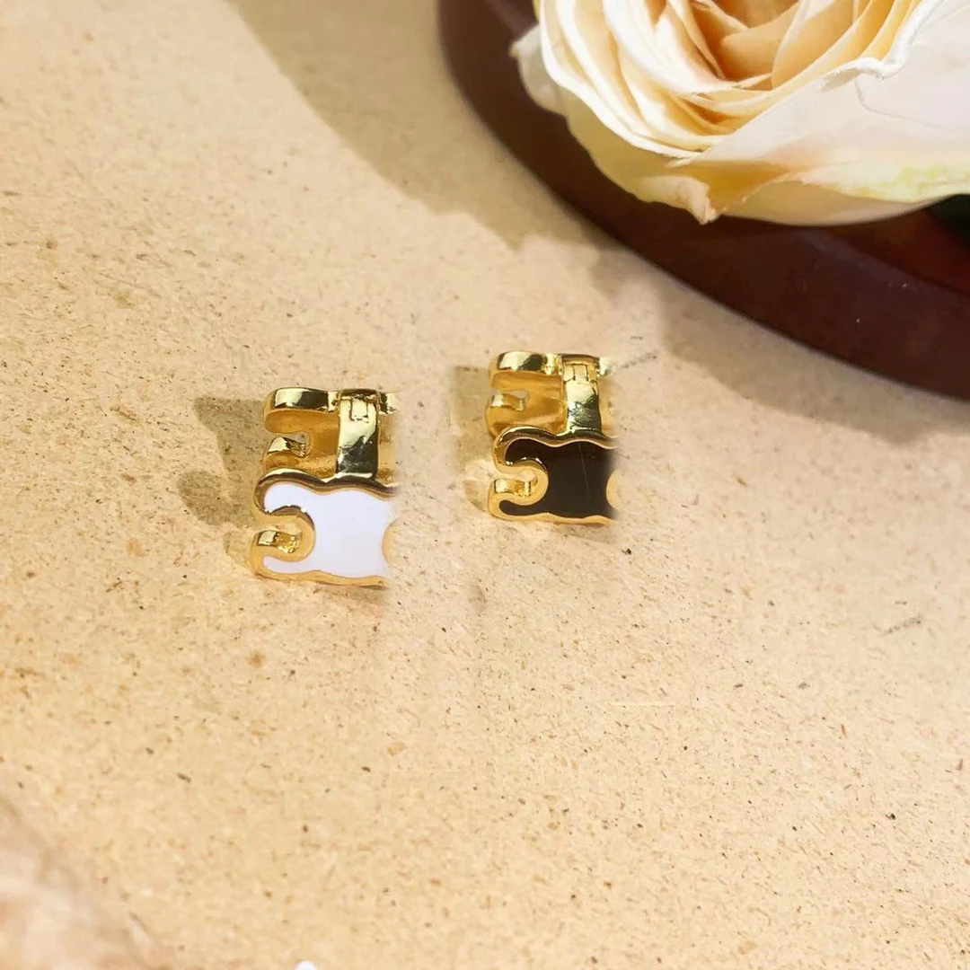 铜合金珐琅耳饰 【白墨】时尚气质简约百搭耳钉ed2778