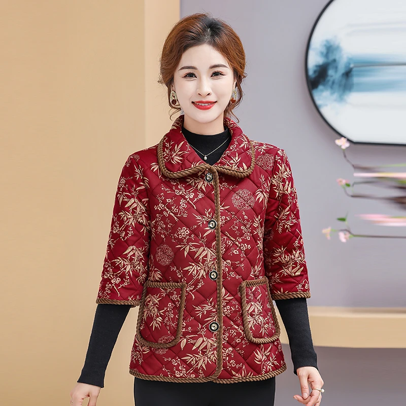 中年妈妈冬装半袖小棉衣加绒加厚保暖棉服奶奶装中袖马甲棉袄外套