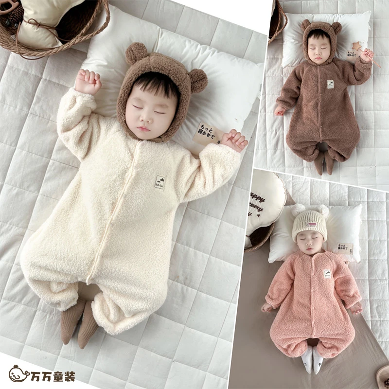 新款春秋新生儿婴幼儿云朵绒长袖连体爬服宝宝外穿连体哈衣