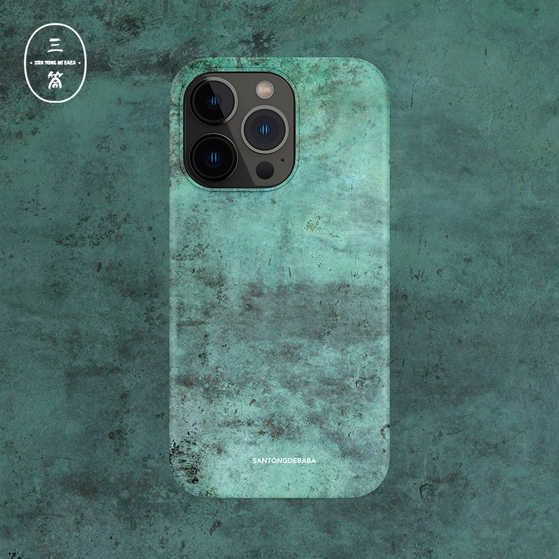 三筒的爸爸湖水绿纹理磨砂苹果16pro手机壳15promax/14/13/12硬壳