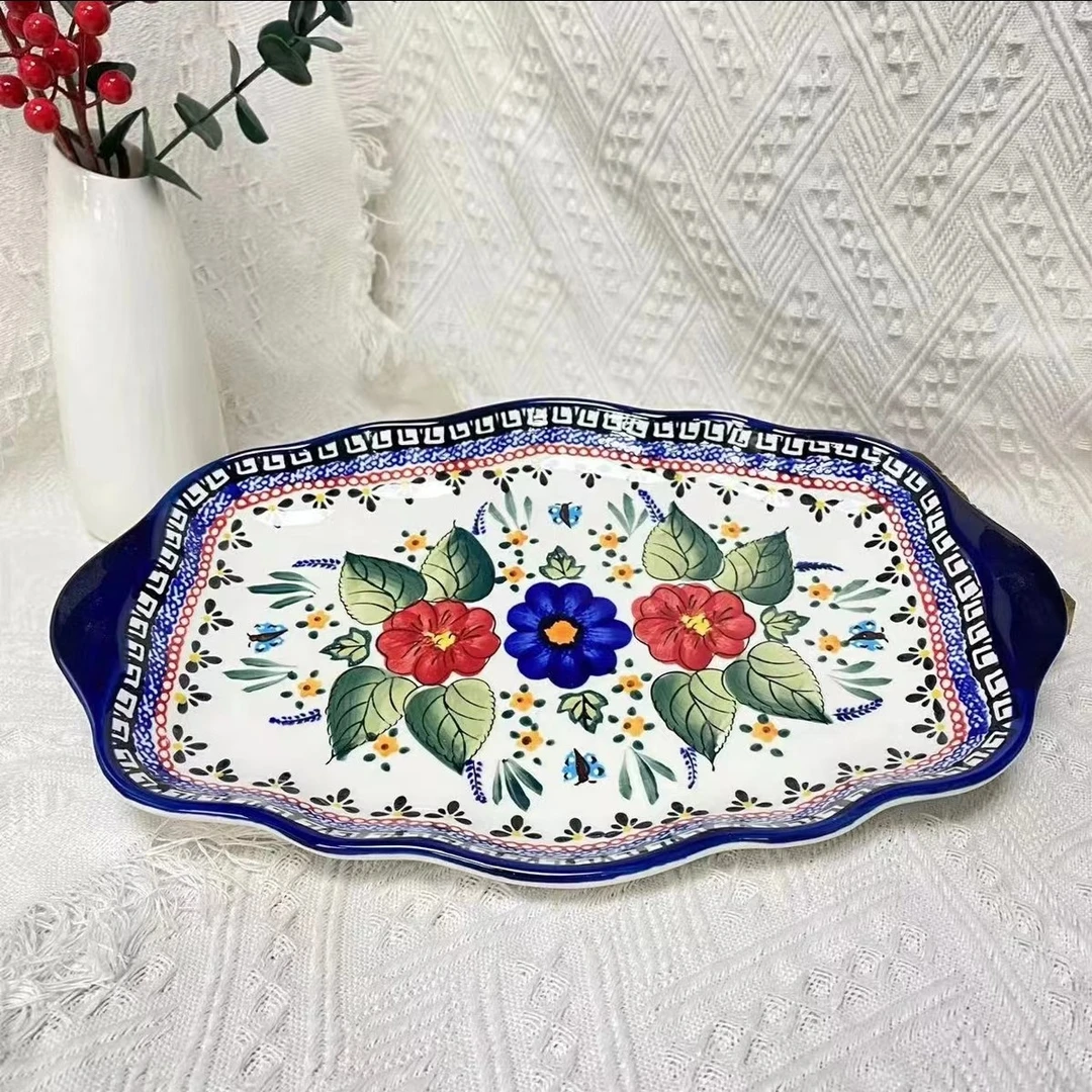 【厨美家】SILISIA/出口原单/波兰手绘西里西亚--13.5英寸双耳鱼盘