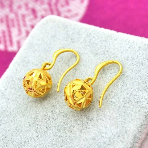 新款香港金色转运珠耳钩女款优雅显气质合金耳环不掉色首饰