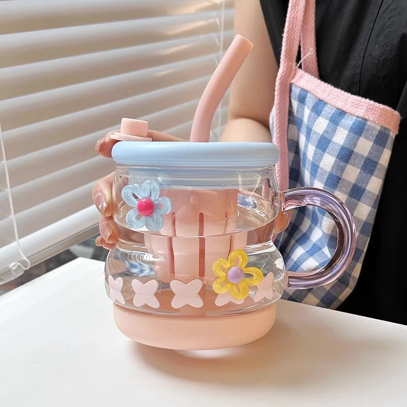 水杯玻璃杯女生高颜值2024新款茶水分离办公室夏季泡果茶吸管杯子