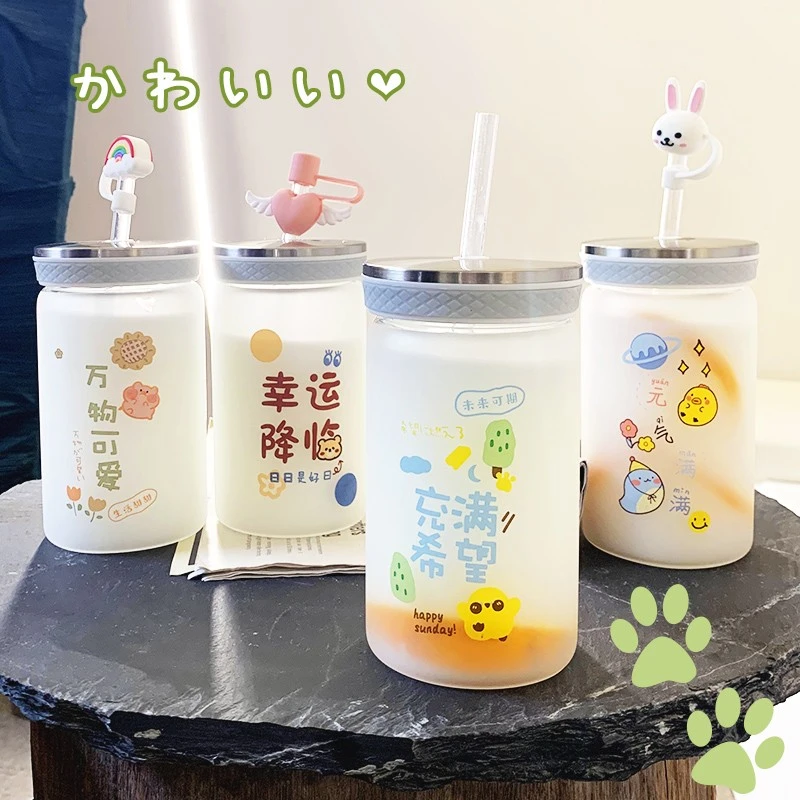 水杯女韩版小巧可爱吸管玻璃杯儿童便携潮流ins原宿风带刻度杯子