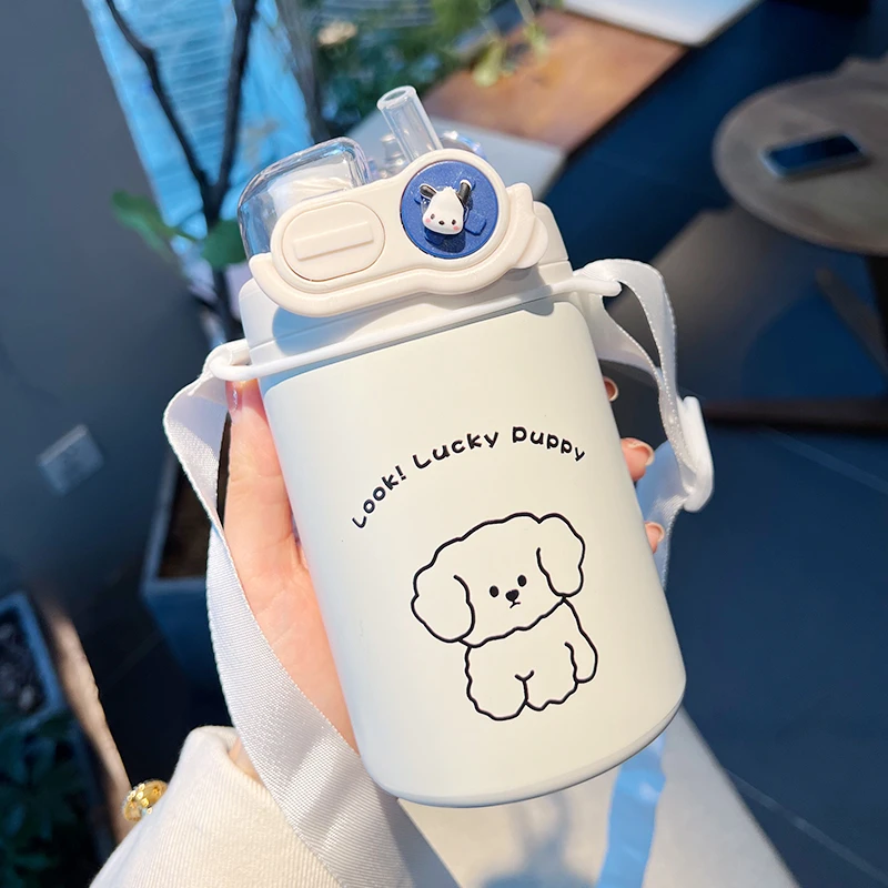 水杯保温杯女生可爱双饮吸管杯高颜值咖啡杯316网红学生斜挎杯子